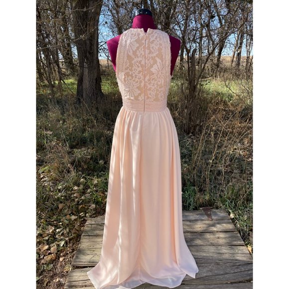 LuLus Pink Blush Maxi Formal Dress Lace Top Chiffon Skirt XS - Picture 5 of 13